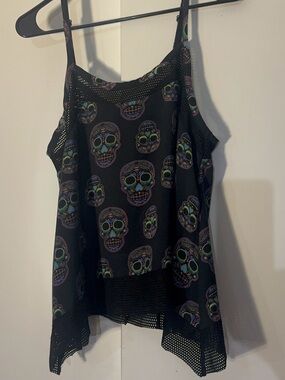 Hot Topic Sugar Skull Mesh Tank Top Size S
